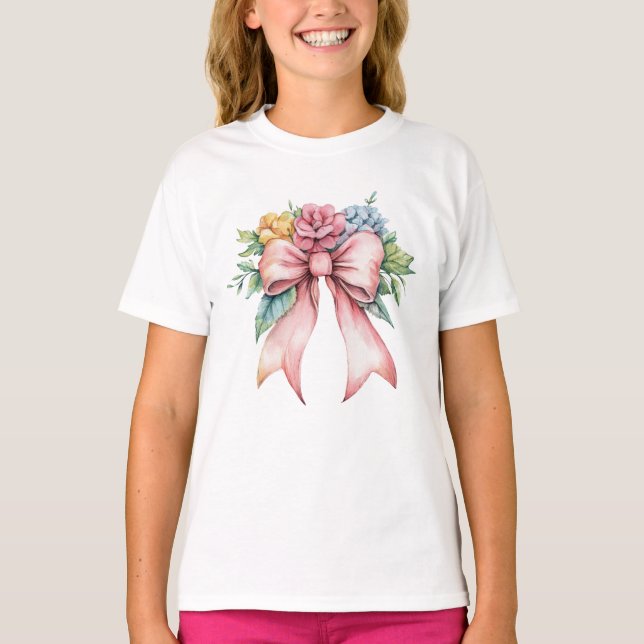 Camiseta Arco Rosa Aquarela Florais Flores Moças Coqueteira (Frente)
