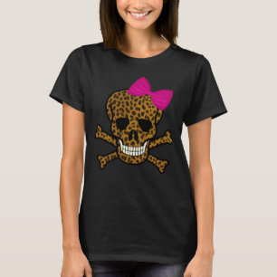 Camiseta Arco rosa-do-crânio pirata de impressão do Leopard