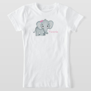 Camiseta Arco Rosa-Elefante-Cor-de-Rosa Nome Crianças Meni