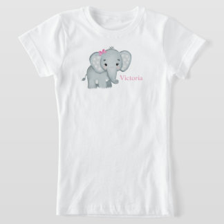 Camiseta Arco Rosa-Elefante-Cor-de-Rosa Nome Crianças Menin