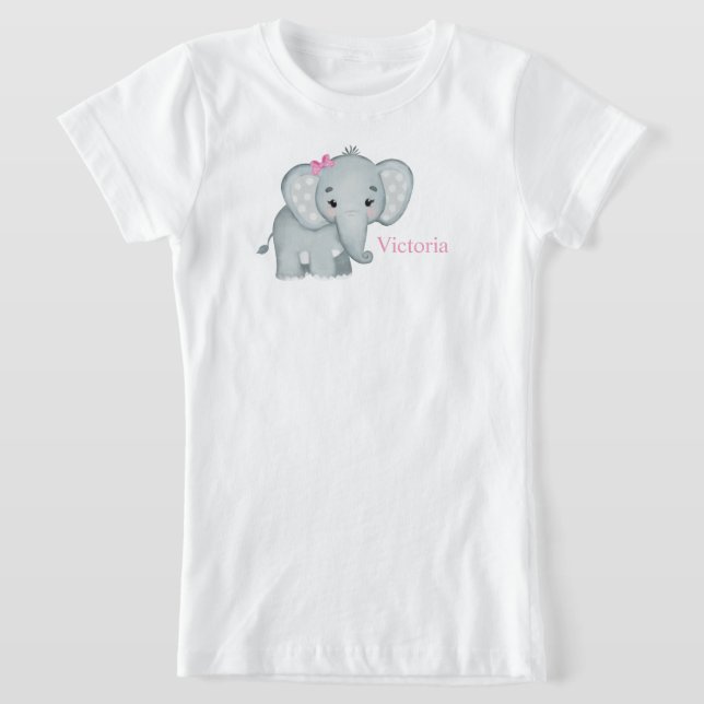 Camiseta Arco Rosa-Elefante-Cor-de-Rosa Nome Crianças Menin (Postura )