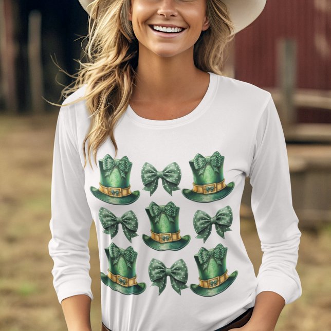 Camiseta Arcos e chapéus de coquete (Coquette bows and Leprechaun Hats for St Patrick's Day in green and gold.  Super Cute! )