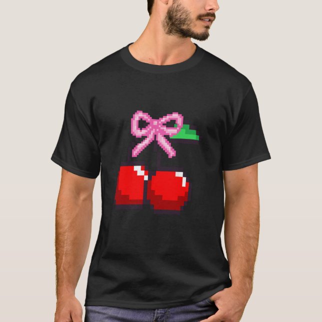 Camiseta Arcos rosa pixel com arco de videogame Cherries (Frente)