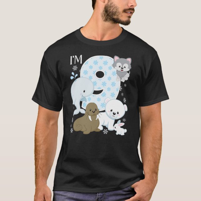 Camiseta Arctic Animals 9th Birthday Polar Bear Walrus Fox  (Frente)
