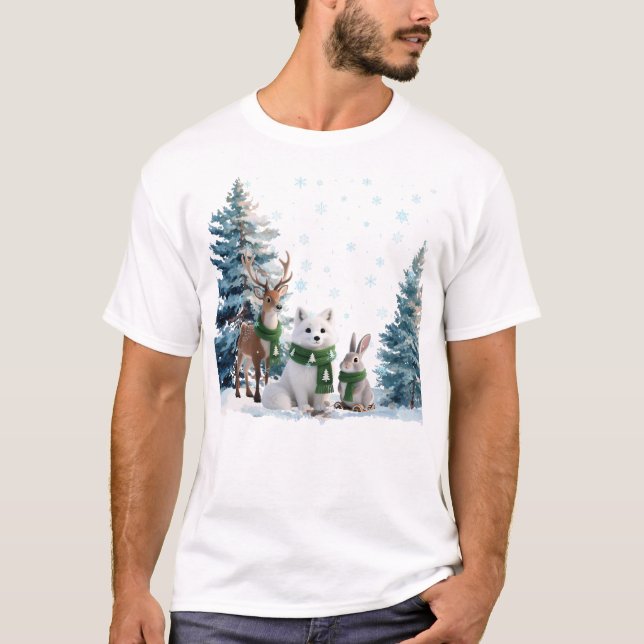 Camiseta Arctic Fox Moose and Hare Winter Wildlife Trio (Frente)