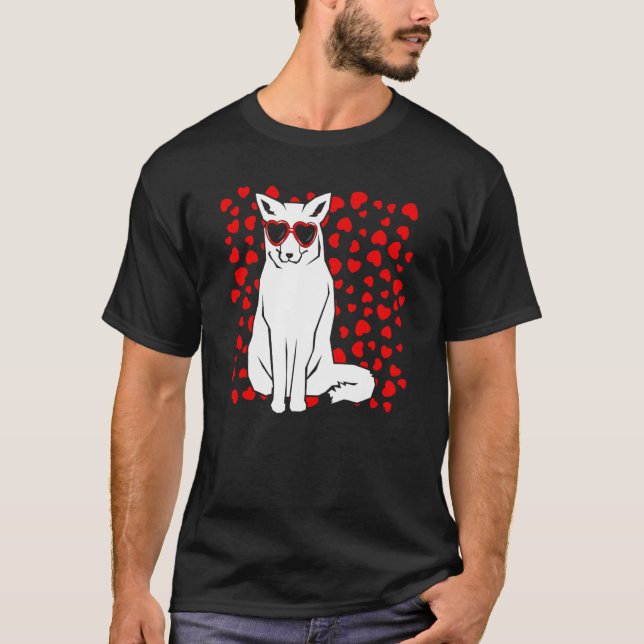 Camiseta Arctic Snow Fox Heart Glasses Valentines Day Anima (Frente)