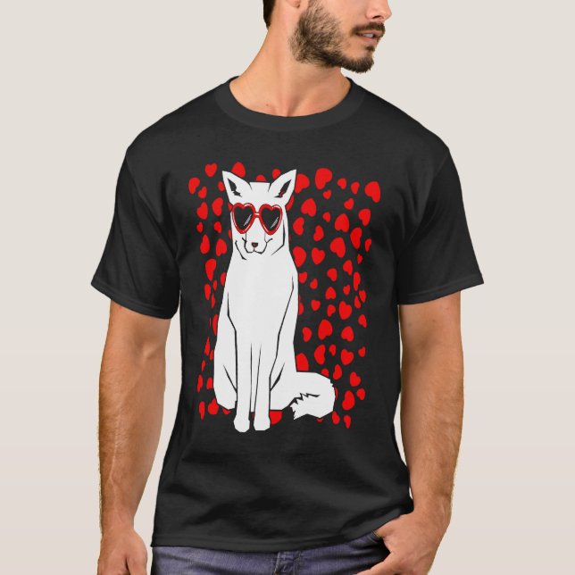 Camiseta Arctic Snow Fox Heart Glasses Valentines Day Anima (Frente)