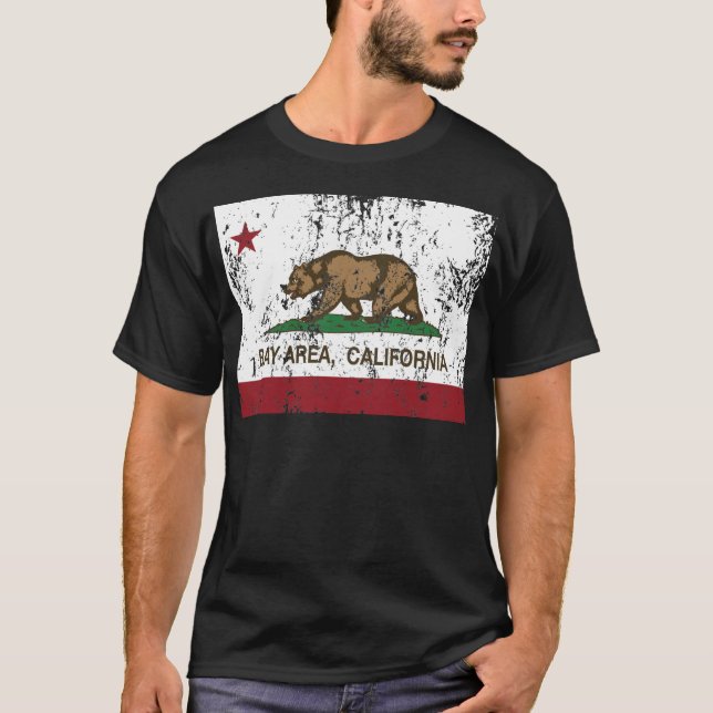 Camiseta área da baía da bandeira de Califórnia afligida (Frente)