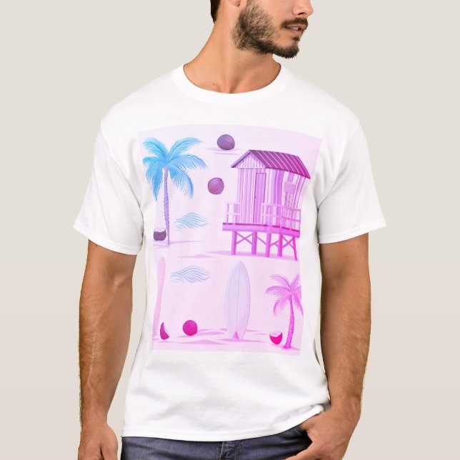 Camiseta Áreas tropicais de praia: pranchas, palmas e Cocon (Frente)