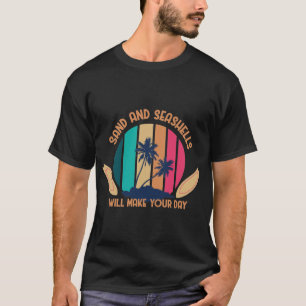 Camiseta Areia e Conchas Farão o Seu Dia Retro Praia