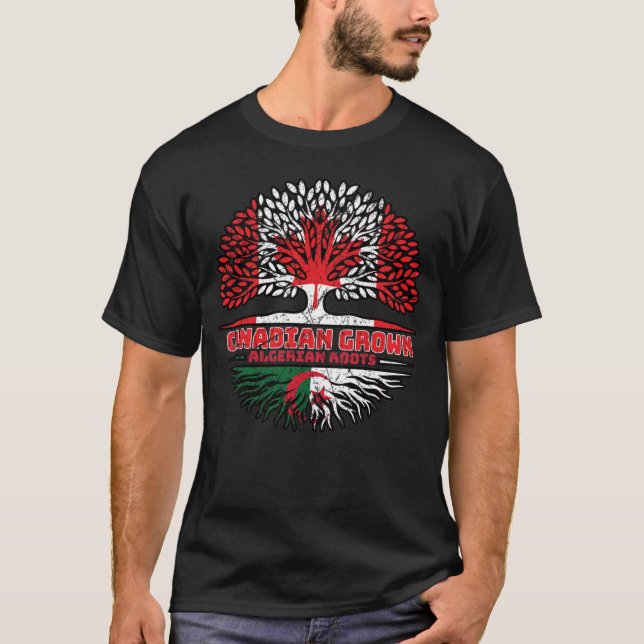 Camiseta Argélia Argelina Canadense Tree Roots Flag (Frente)