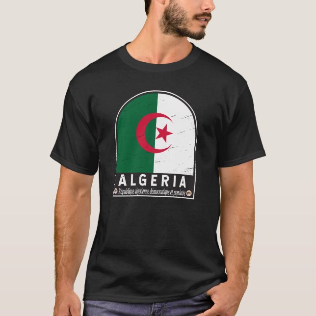 Camiseta Argélia Flag Emblem Distress Vintage (Frente)
