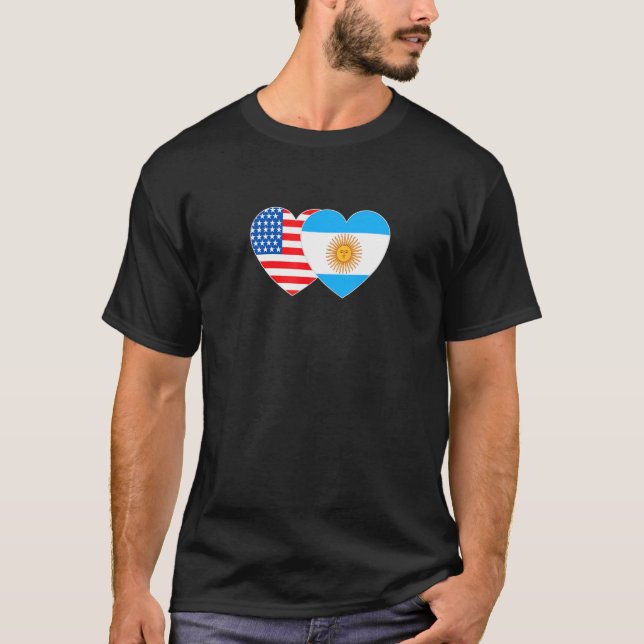 Camiseta Argentina and USA Flag Twin Heart for Argentine Am (Frente)