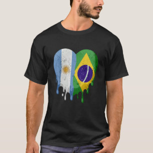 Camiseta Argentina Brasil Bandeira Coração Cidadão Crescido