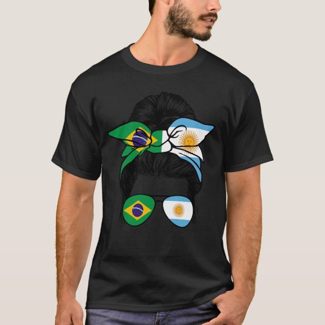 Camiseta Argentina e Brasil misturam metade argentina e met (Frente)
