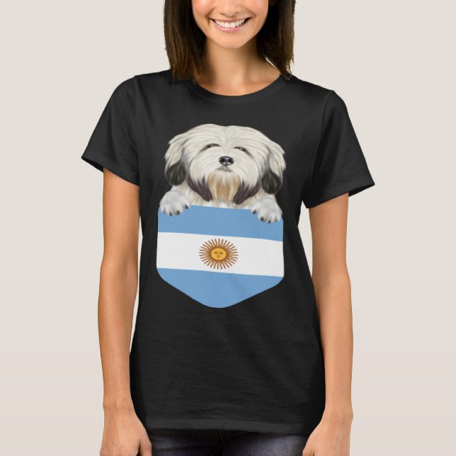 Camiseta Argentina Flag Lowchen Dog In Pocket (Frente)