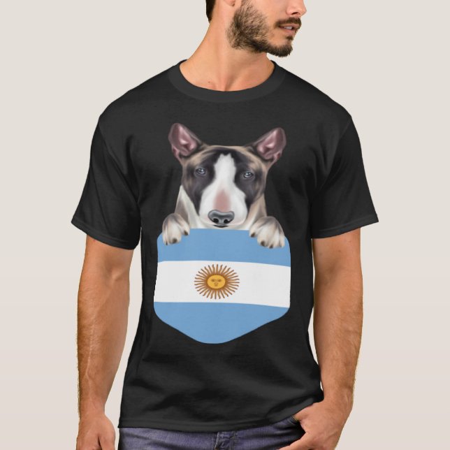 Camiseta Argentina Flag Miniature Bull Terrier Dog In Pocke (Frente)
