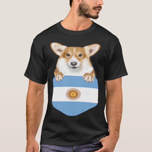 Camiseta Argentina Flag Pembroke Welsh Corgi Dog In Pocket (Frente)