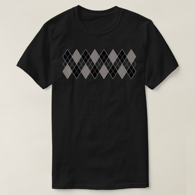 Camiseta Argyle Padrão Preto e Excelente Padrão de Cinza Ar (Frente do Design)