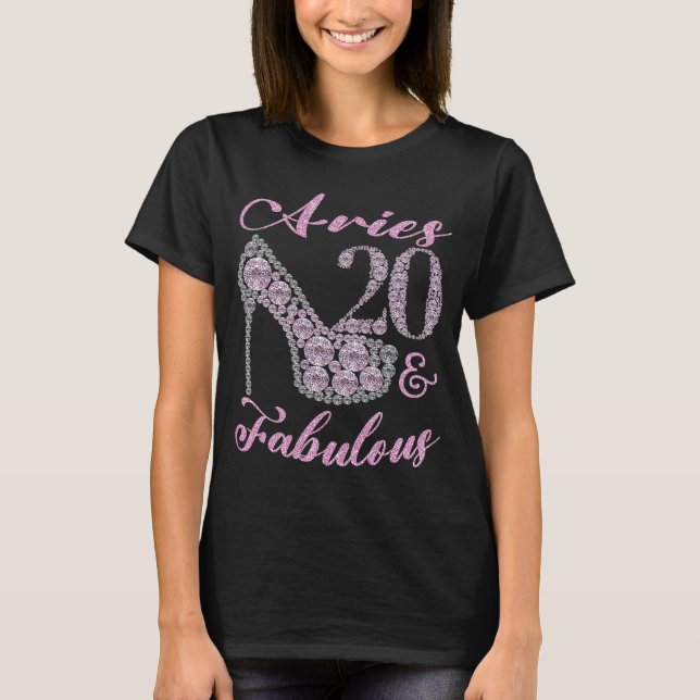 Camiseta Aries 20 & Fabulously Sparkly High Heels 20th Happ (Frente)