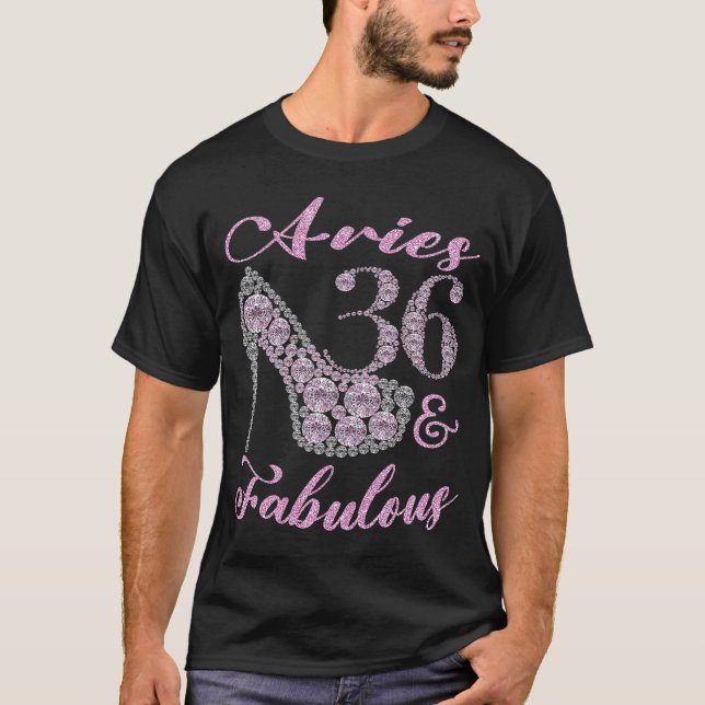 Camiseta Aries 36 & Fabulously Sparkly High Heels 36th Happ (Frente)