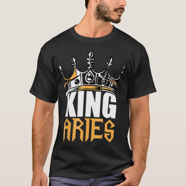 Camiseta Aries Birthday dá presentes King Aries Zodiac (Frente)