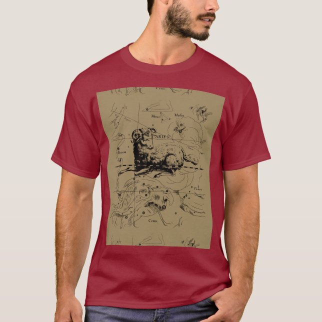 Camiseta Aries Constelle Map Hevelius cerca de 1690 (Frente)