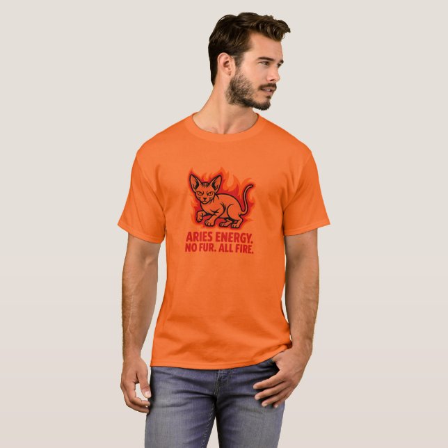Camiseta Aries Energy Sphynx Cat Fire Illustration (Frente Completa)