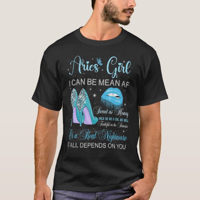 Camiseta Aries Girl Birthday High Heels Pondo Lábios (Frente)