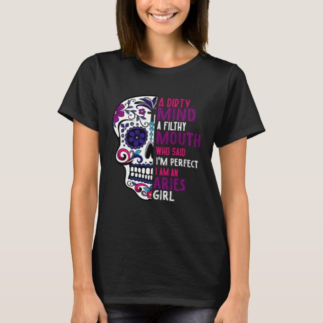 Camiseta Aries GIrl Dia De Los Muertos Mexican Sugar Skull  (Frente)