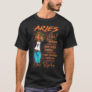 Camiseta Aries Girl sabe mais do que ela diz para mulheres