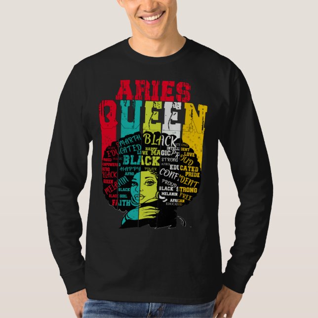 Camiseta Aries Queen Aries Pride  Black Woman Afro Horoscop (Frente)