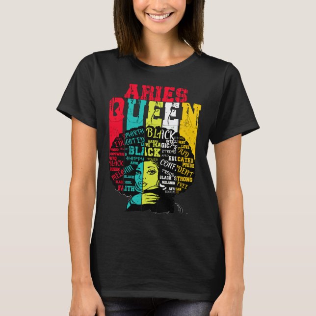 Camiseta Aries Queen Aries Pride  Black Woman Afro Horoscop (Frente)