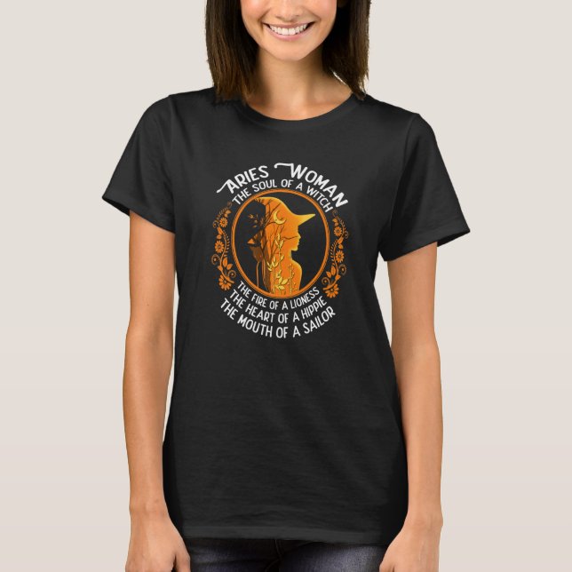 Camiseta Aries Woman A Alma De Uma Bruxa - Sinal Zodiac Bir (Frente)