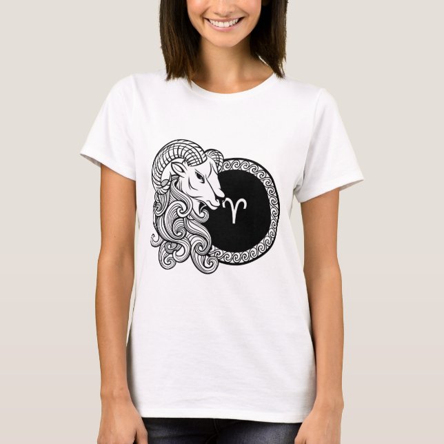 Camiseta Aries Zodiac - Sinal Básico de Arte Branca e Preta (Frente)