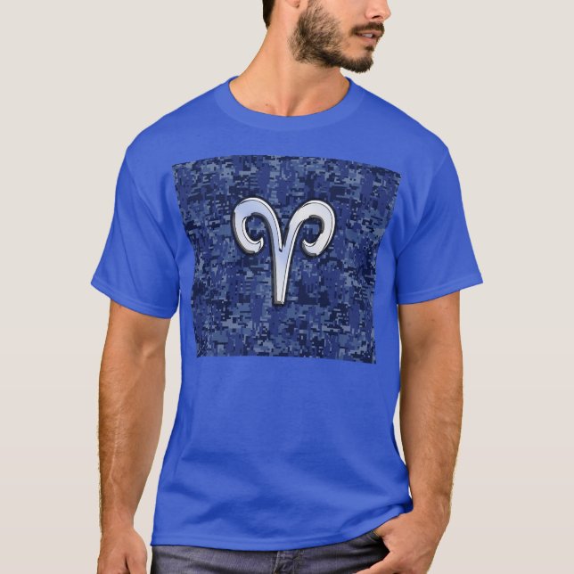 Camiseta Aries Zodiac - Sinal no Marinho Blue Digital Camo  (Frente)