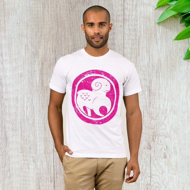 Camiseta Aries Zodíaco Símbolo Grunge Astrologia Ram Rosa (Criador carregado)