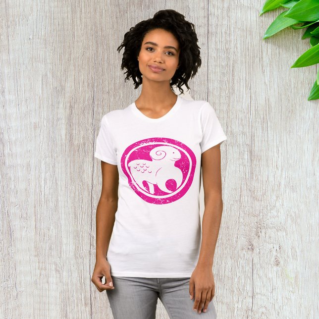 Camiseta Aries Zodíaco Símbolo Grunge Astrologia Ram Rosa (Criador carregado)