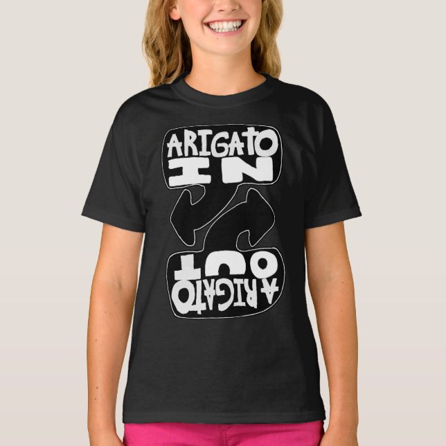 Camiseta Arigato In, Arigato Out (preto e branco) (Frente)