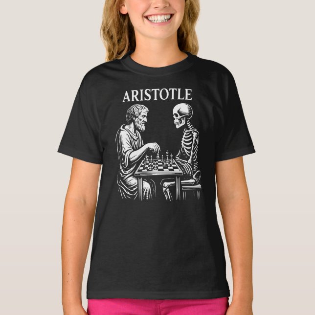 Camiseta Aristóteles vs Esqueleto Xadrez (Frente)