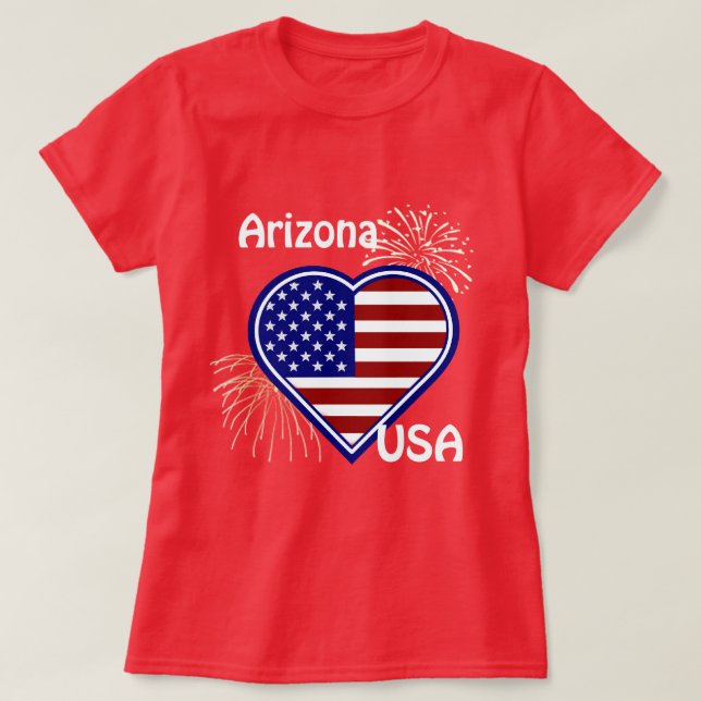 Camiseta Arizona 4 de julho Fireworks Heart Flag Red T shir (Frente do Design)