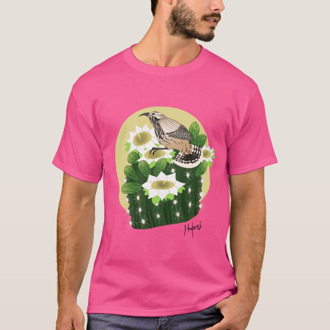 Camiseta Arizona Cactus Wren e Saguaro Cactus superdimensio (Frente)