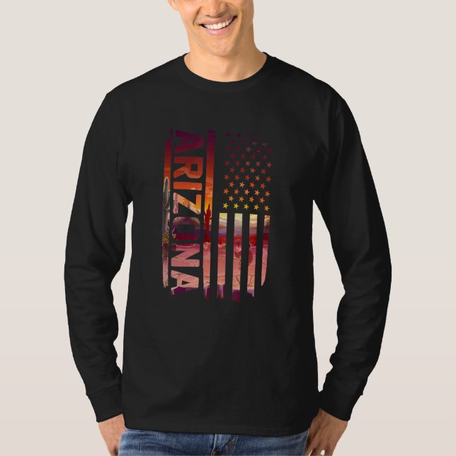Camiseta Arizona de Bandeira Americana Cactus 4 De Julho Te (Frente)