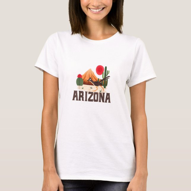 Camiseta Arizona Roadrunner Retro Boho Desert Cactus (Frente)