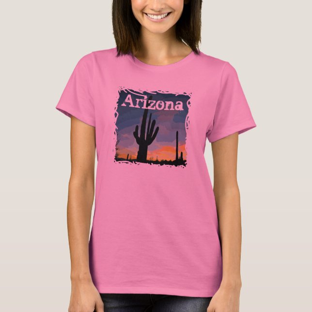 Camiseta Arizona Saguaro Cactus em Sunset Southwestern Tee (Frente)
