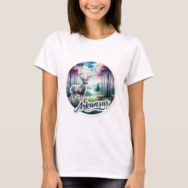 Camiseta Arkansas, cervo de cauda branca, (Frente)