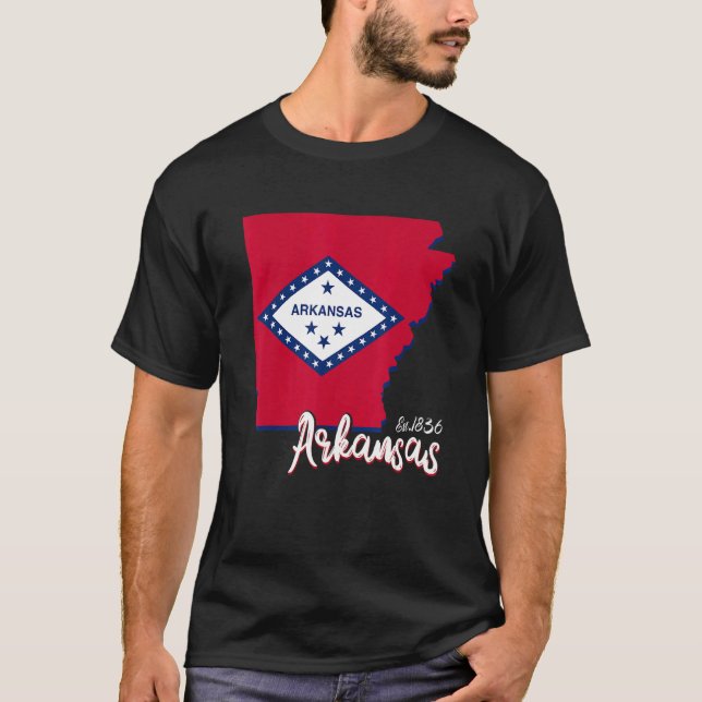 Camiseta Arkansas Map Estados Unidos Estado Arkansas Flag M (Frente)