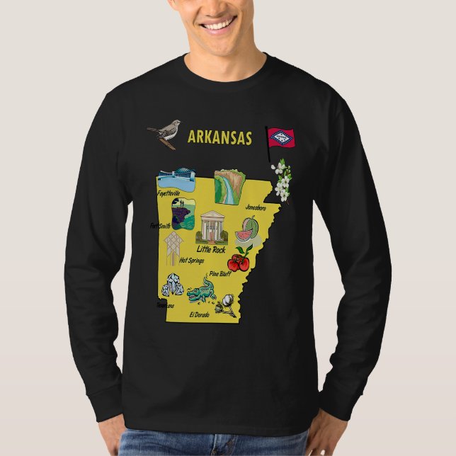 Camiseta Arkansas state map major cities Tourist Destinatio (Frente)