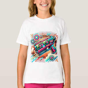 Camiseta Arma de Raios Retro Colorida Pop Art   Ficção Cien