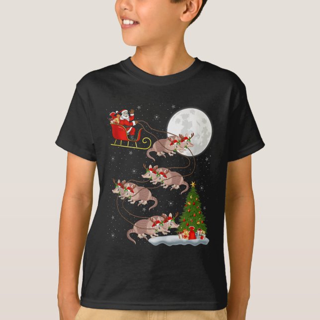 Camiseta Armadillo Santa Sleigh Flying Funny Magical Christ (Frente)